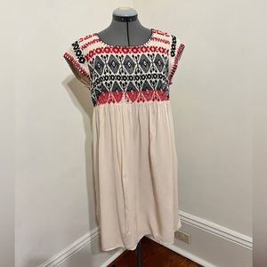 Anthropologie Edme & Esyllte Petra Boho Aztec Mini Dress Red Black White Size L